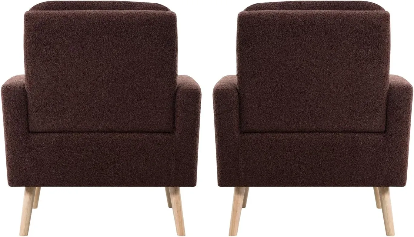 Naomi Home Frida Mid - Century Accent Chairs Set of 2 Durable Wood Frame Living Room Chairs Set of 2 Reading Chair with armrest Soft Teddy Fleece Side Chair Oak Legs arm Chairs - Espresso