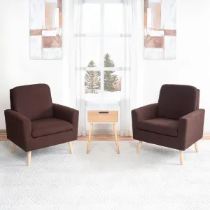 Naomi Home Frida Mid - Century Accent Chairs Set of 2 Durable Wood Frame Living Room Chairs Set of 2 Reading Chair with armrest Soft Teddy Fleece Side Chair Oak Legs arm Chairs - Espresso