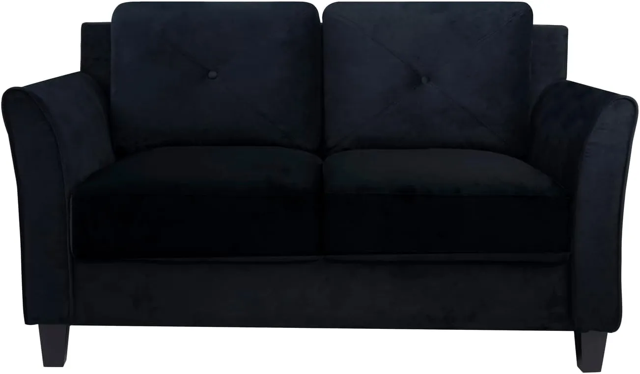 Naomi Home Modern Button Tufted Microfiber Loveseat, Love Seat Sofa Bed Sleeper with Rolled Arms, Mini Love Seats Sofas, 2 Seater Small Loveseats for Small Spaces, Living Room Furniture Sets - Black