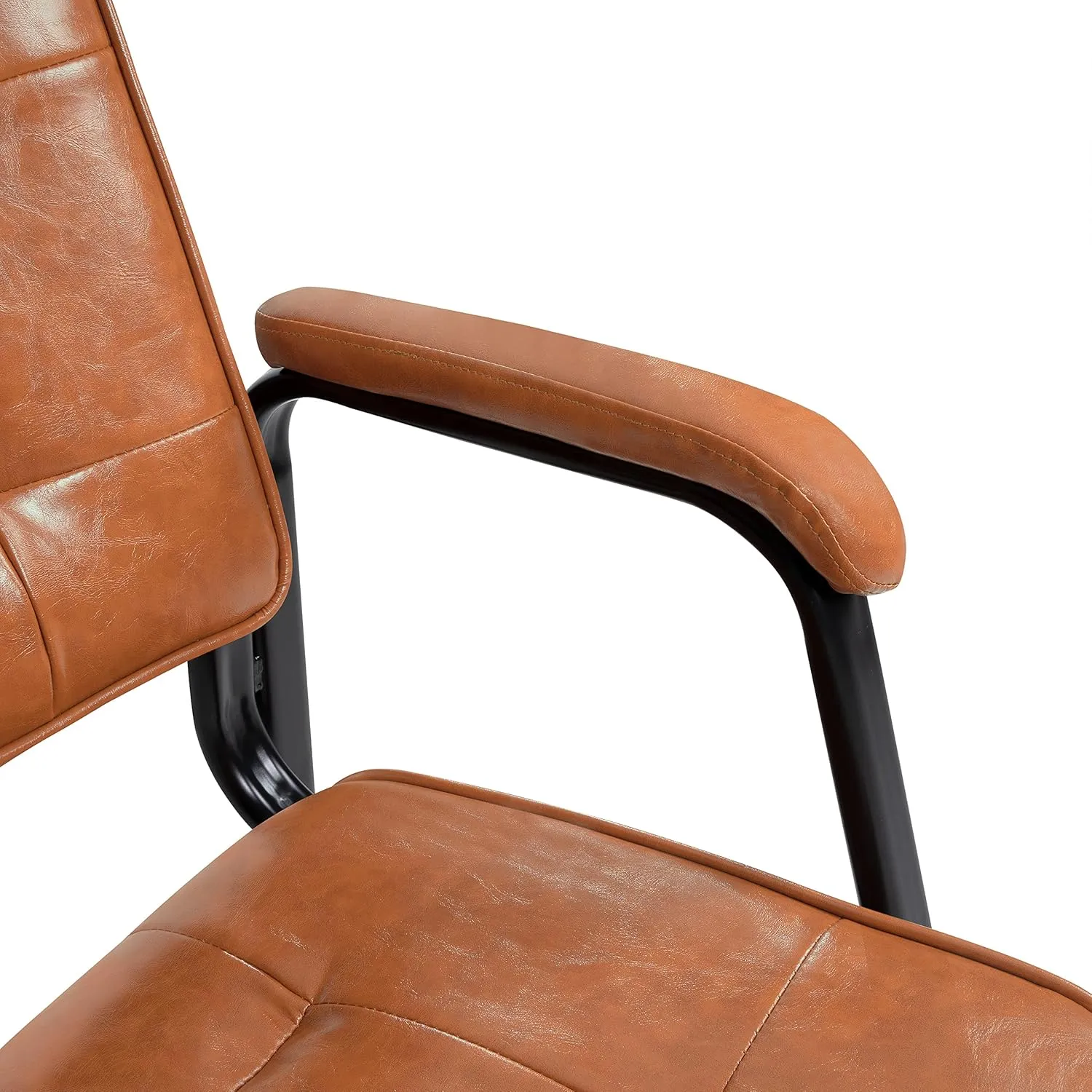Naomi Home Office Guest and Reception Chairs with Extra Seating Area, Padded Arms and Back Support, Office Chair with No Wheels Set of 2, Silla de Oficina - Faux Leather, Caramel