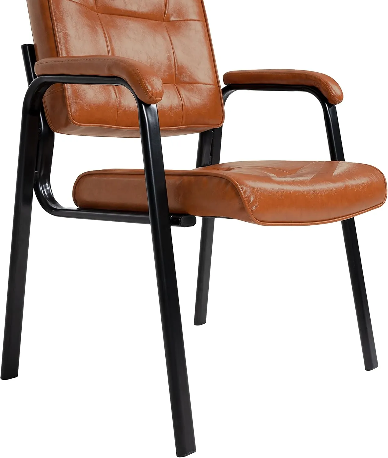 Naomi Home Office Guest and Reception Chairs with Extra Seating Area, Padded Arms and Back Support, Office Chair with No Wheels Set of 2, Silla de Oficina - Faux Leather, Caramel