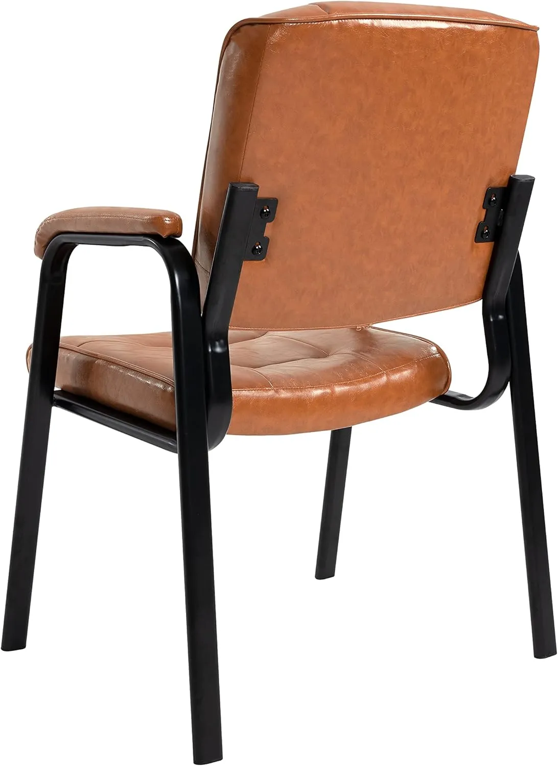Naomi Home Office Guest and Reception Chairs with Extra Seating Area, Padded Arms and Back Support, Office Chair with No Wheels Set of 2, Silla de Oficina - Faux Leather, Caramel
