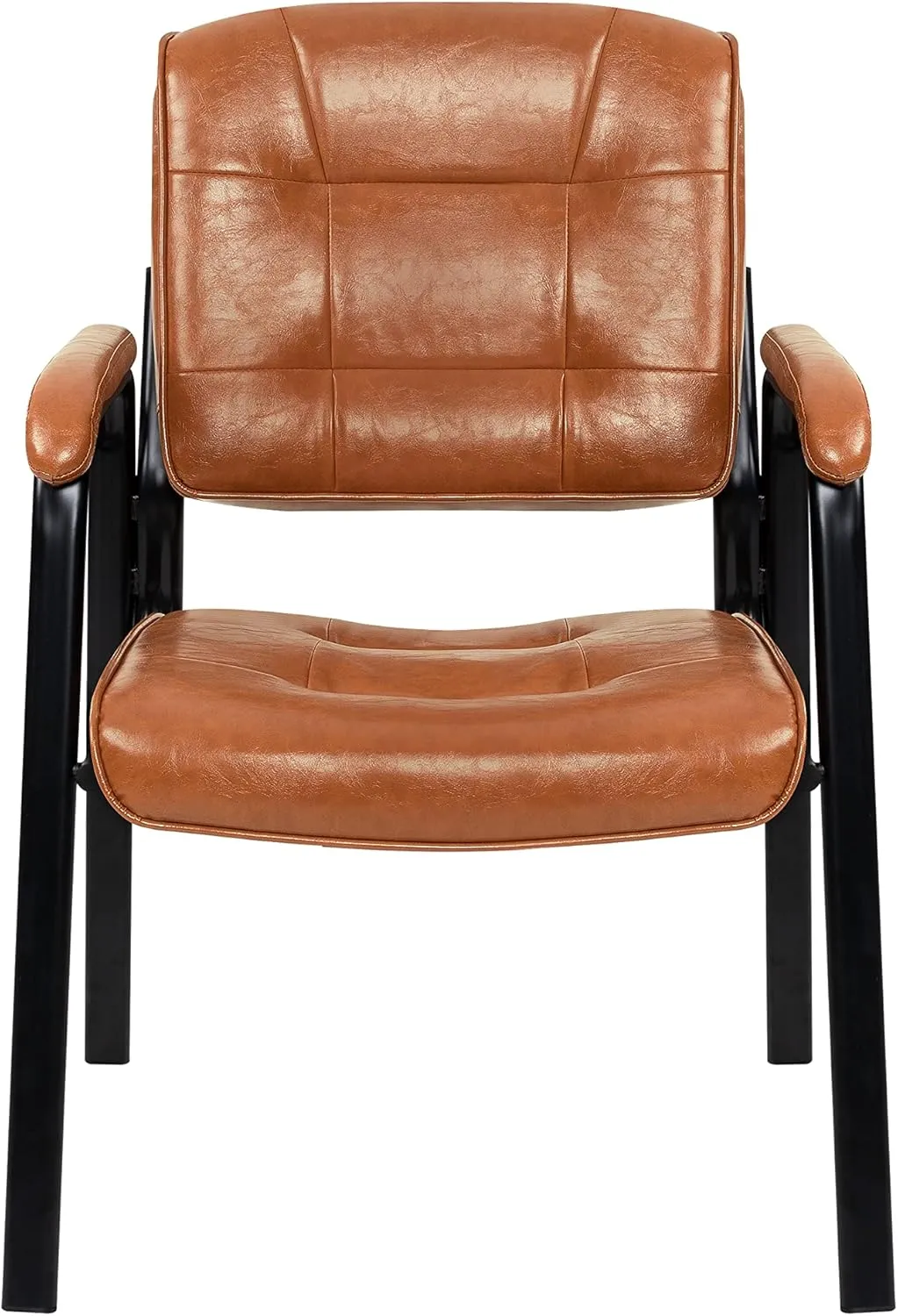 Naomi Home Office Guest and Reception Chairs with Extra Seating Area, Padded Arms and Back Support, Office Chair with No Wheels Set of 2, Silla de Oficina - Faux Leather, Caramel