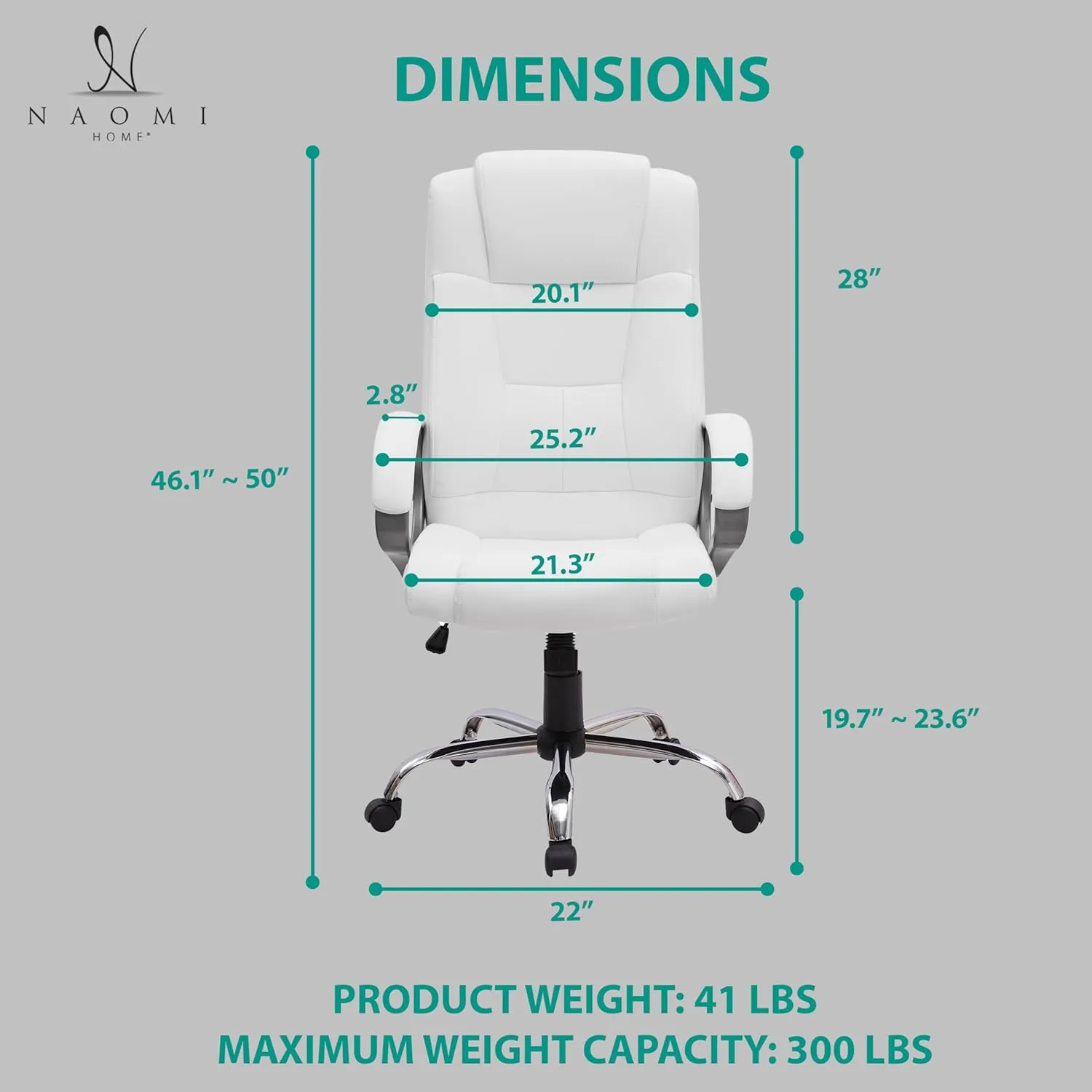 Naomi Home Tessa High-Back Executive Office Chair White