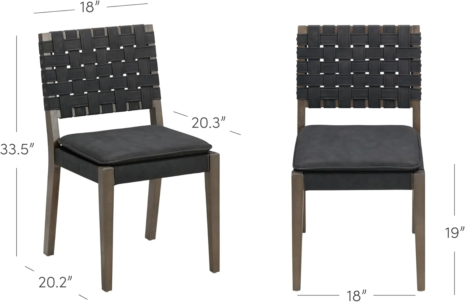 Nathan James Cohen 19 in. Wood Dining Chair, Mid-Century Modern Upholstered Side Chair with Hand Woven Faux Leather Backrest, Black