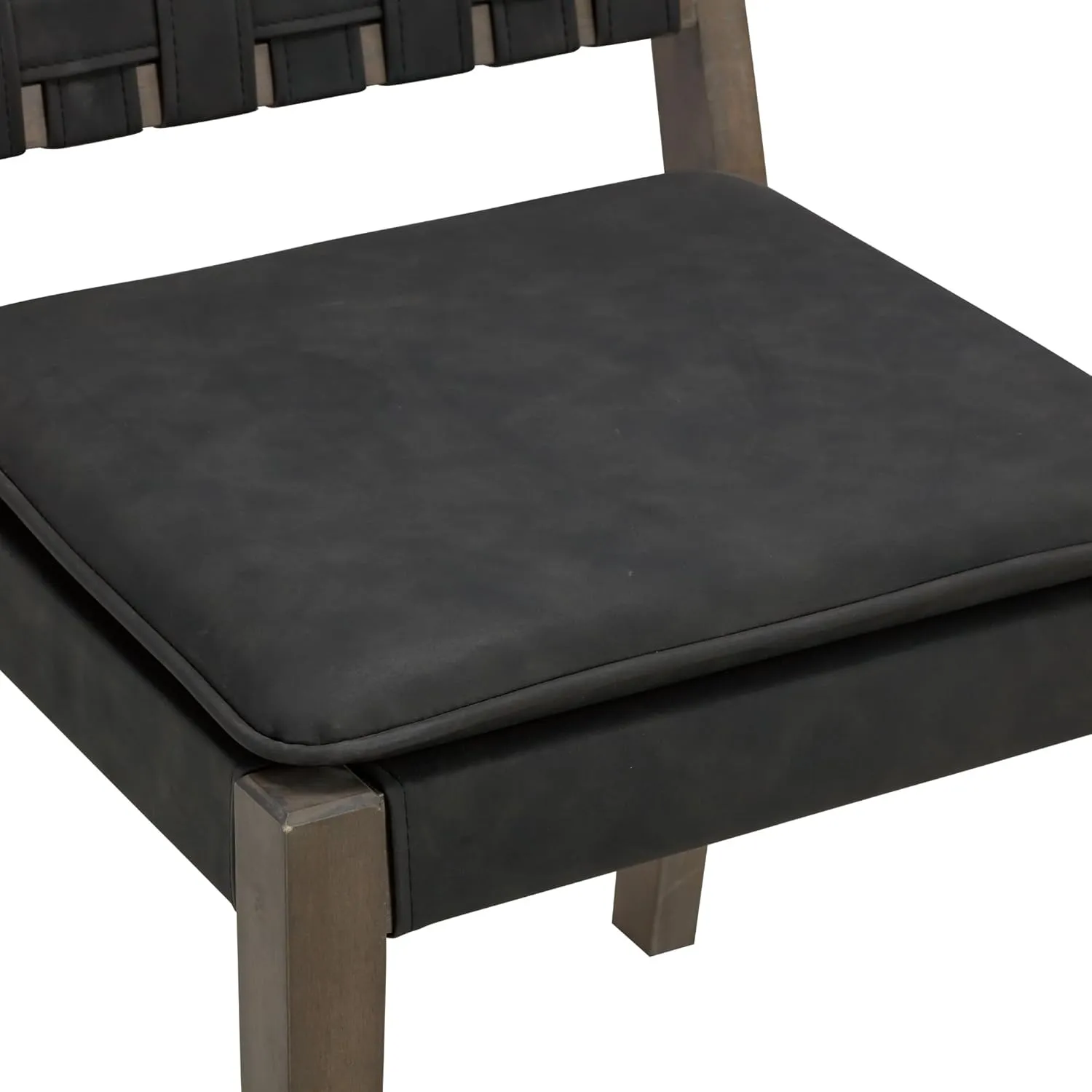 Nathan James Cohen 19 in. Wood Dining Chair, Mid-Century Modern Upholstered Side Chair with Hand Woven Faux Leather Backrest, Black