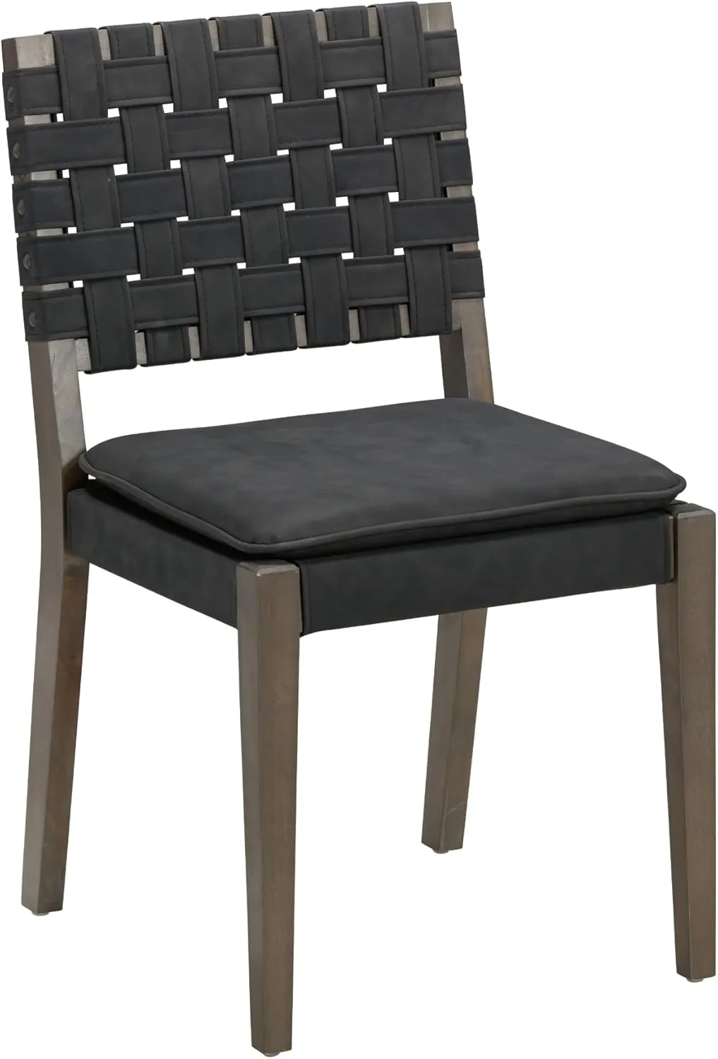 Nathan James Cohen 19 in. Wood Dining Chair, Mid-Century Modern Upholstered Side Chair with Hand Woven Faux Leather Backrest, Black