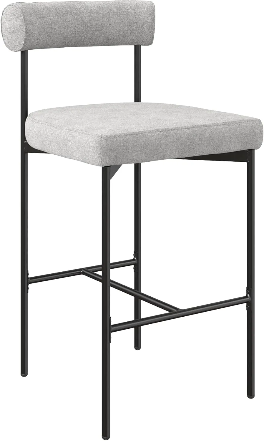 Nathan James Dahlia Counter Height Chair, Modern Barstool with Back, Mid-Century Metal Legs and Padded Cushion for Kitchen, Island and Bars, Light Grey/Black, Set of 2