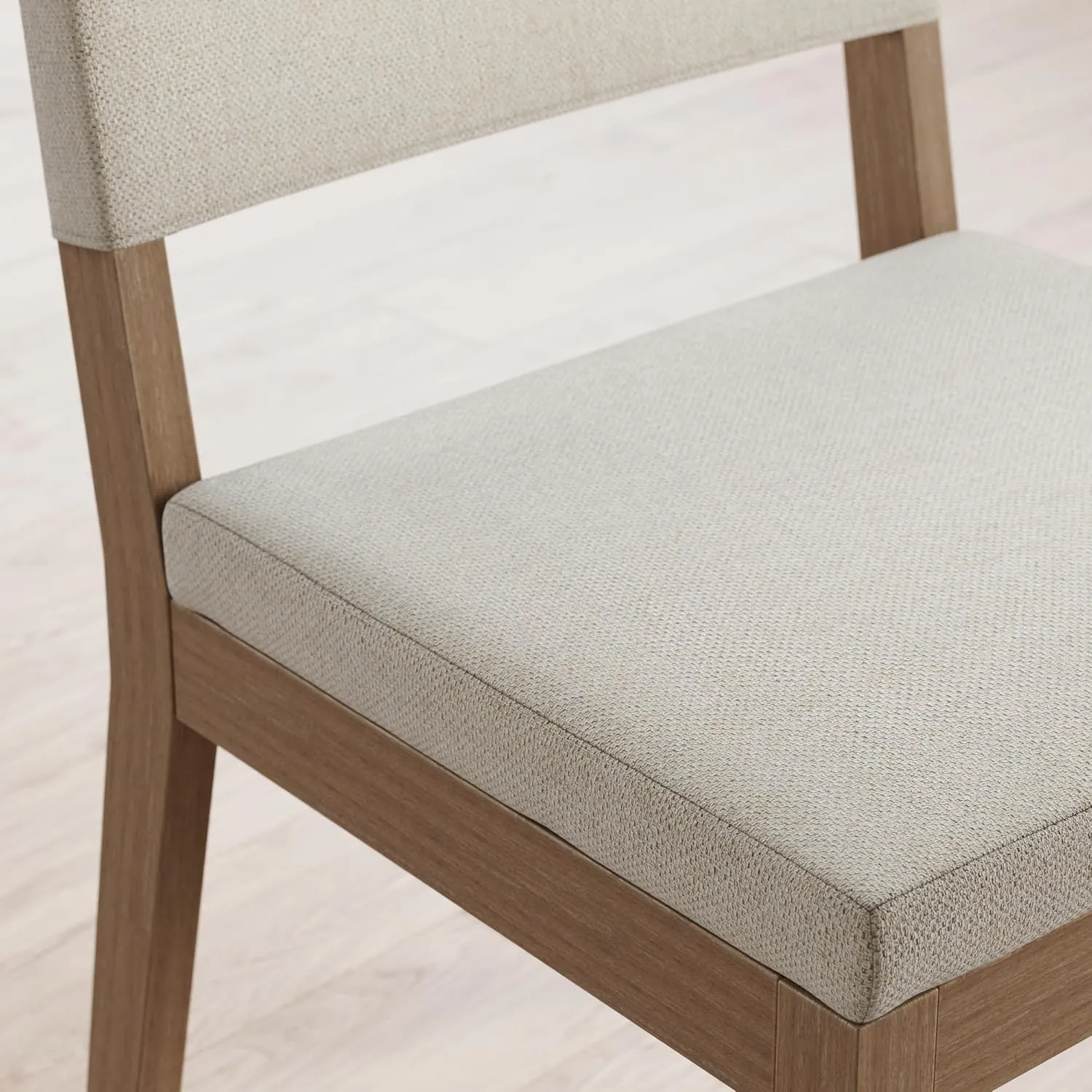 Nathan James Linus Modern Upholstered Dining Chair with Solid Rubberwood Legs in a Wire-Brushed Light Brown Finish, Natural Flax/Brown