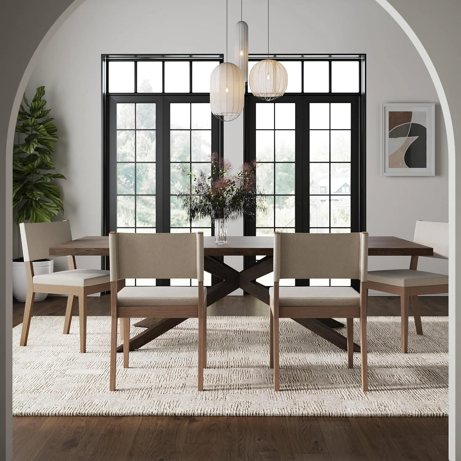 Nathan James Linus Modern Upholstered Dining Chair with Solid Rubberwood Legs in a Wire-Brushed Light Brown Finish, Natural Flax/Brown