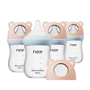 Natural Glass Baby Bottle for Breastfeeding Babies, 5.4oz Anti-Colic Baby Bottle with Natural Response Nipple(S), Clear, Wide Neck, 4 Pack, 1 Months 