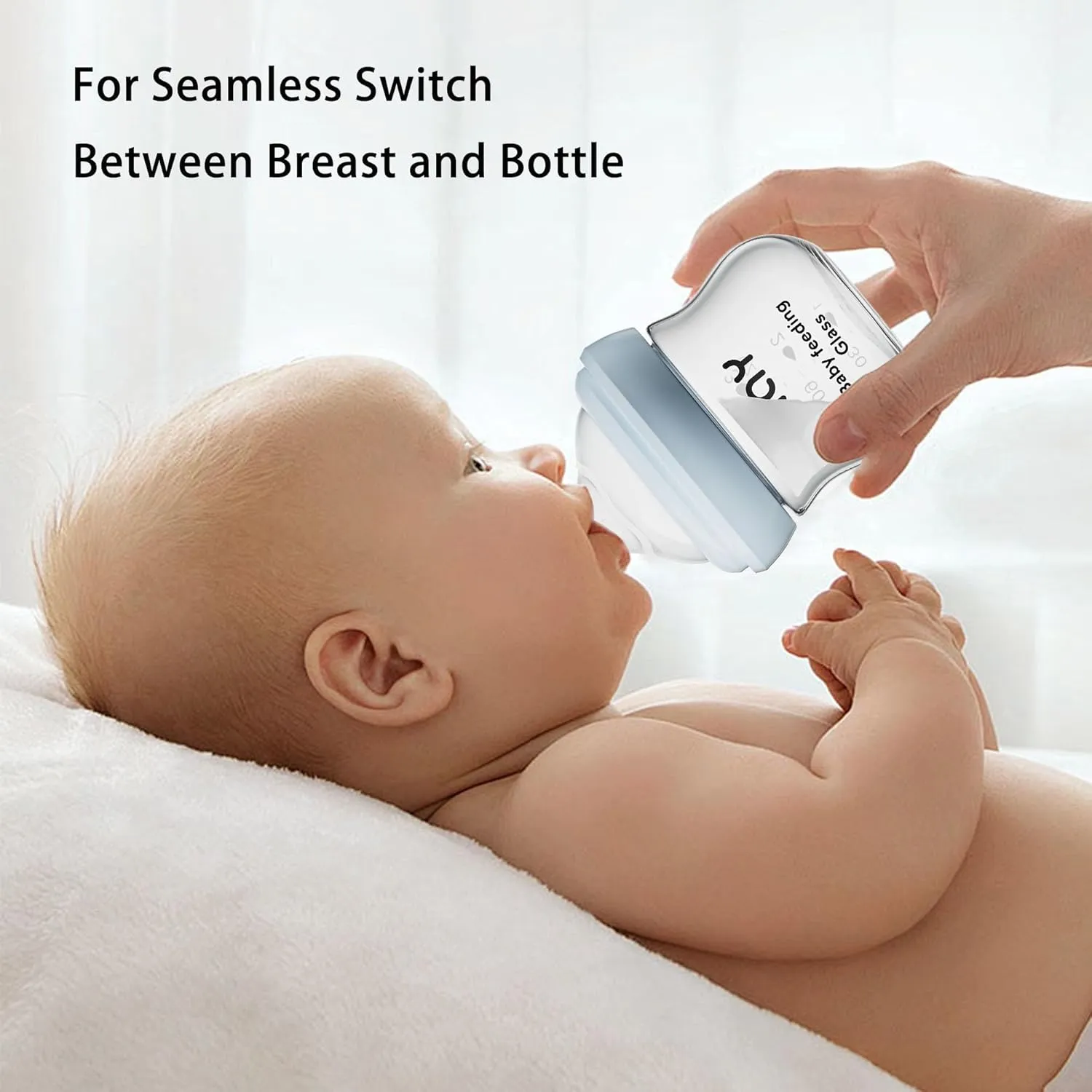 Natural Glass Baby Bottle for Breastfeeding Babies, 5.4oz Anti-Colic Baby Bottle with Natural Response Nipple(S), Clear, Wide Neck, 4 Pack, 1 Months 