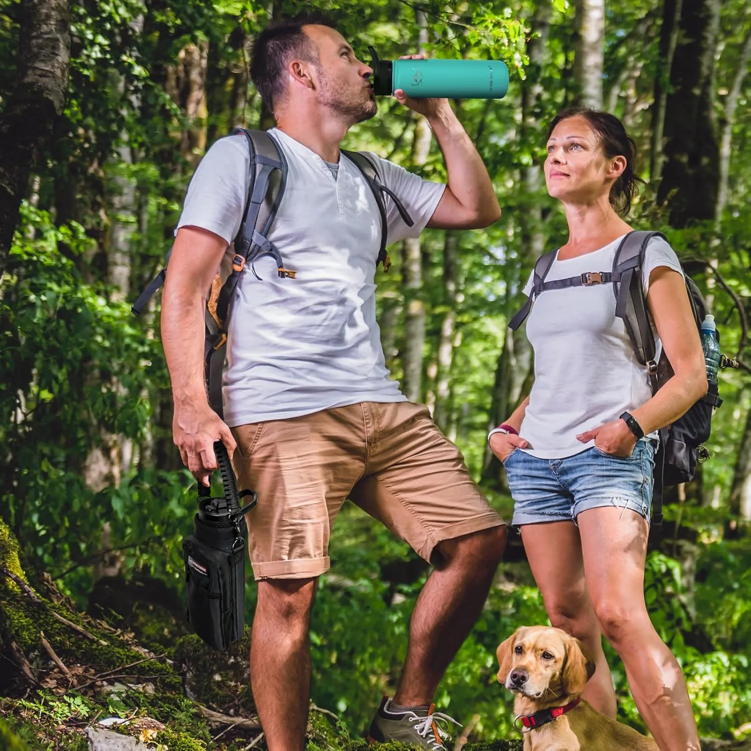 NATURE PIONEOR Insulated Water Bottles with Carrier Holder Sleeve - 24 ounce Stainless Steel Water Bottle with 3 Lids,straw,Keeps Hot and Cold