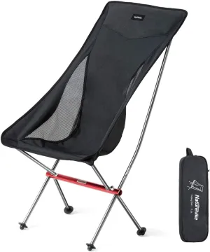 Naturehike Camping Chair, Foldable Chair with Storage Bag, Outdoor Portable Chair for Adults, Lightweight, Supports 330lbs, Backpacking Chair for Fishing, Hiking, Beach, Lawn (Black/L)
