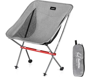 Naturehike Camping Chair, Foldable Chair with Storage Bag, Outdoor Portable Chair for Adults, Lightweight, Supports 330lbs, Backpacking Chair for Fishing, Hiking, Beach, Lawn (Grey)