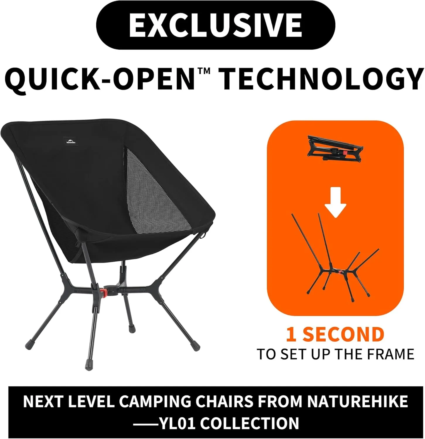 Naturehike YL01 Snap Camping Chair, Portable Backpacking Chair with Storage Bag, Lightweight & Compact Folding Camp Chair