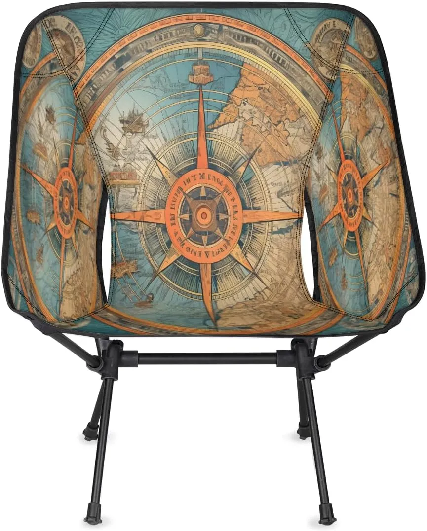 Nautical Ship Compass Portable Camping Chair Lightweight Folding Backpacking Chair, Compact Foldable Beach Seat with Carry Bag for Outdoor Hiking Fishing Travel