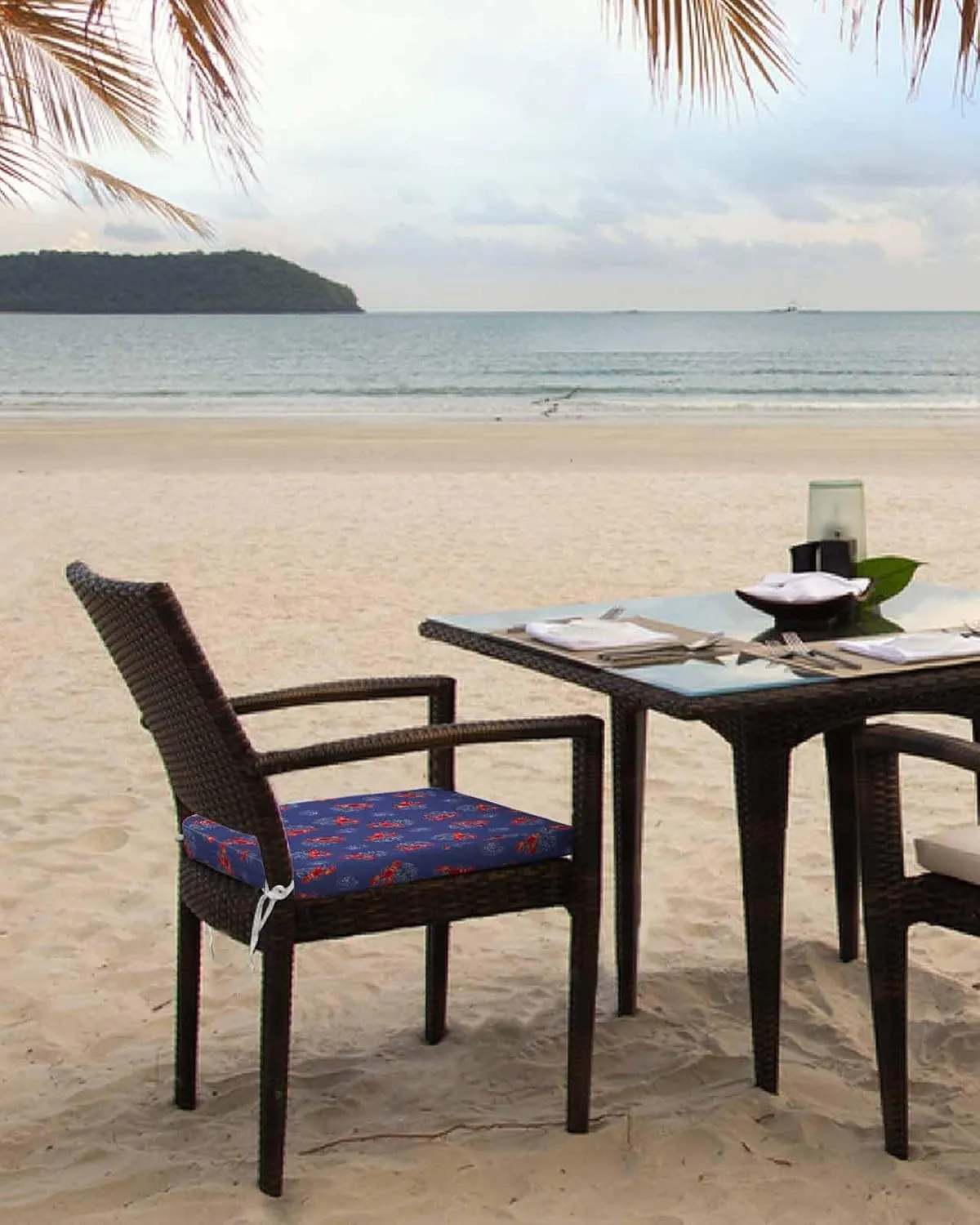 Navy Blue Coastal Outdoor Cushion Chair Cover Set of 2 - Waterproof Couch Seat Covers, Red Lobster Nautical Ocean Patio Furniture Protector Cushions Slipcovers for Sofa/RV, 20"x18"x4"