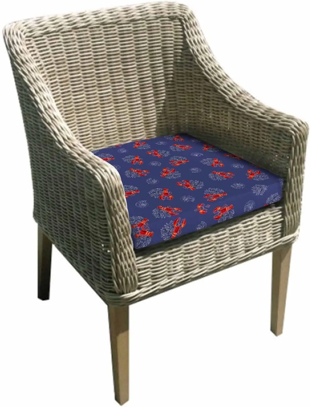 Navy Blue Coastal Outdoor Cushion Chair Cover Set of 2 - Waterproof Couch Seat Covers, Red Lobster Nautical Ocean Patio Furniture Protector Cushions Slipcovers for Sofa/RV, 20"x18"x4"