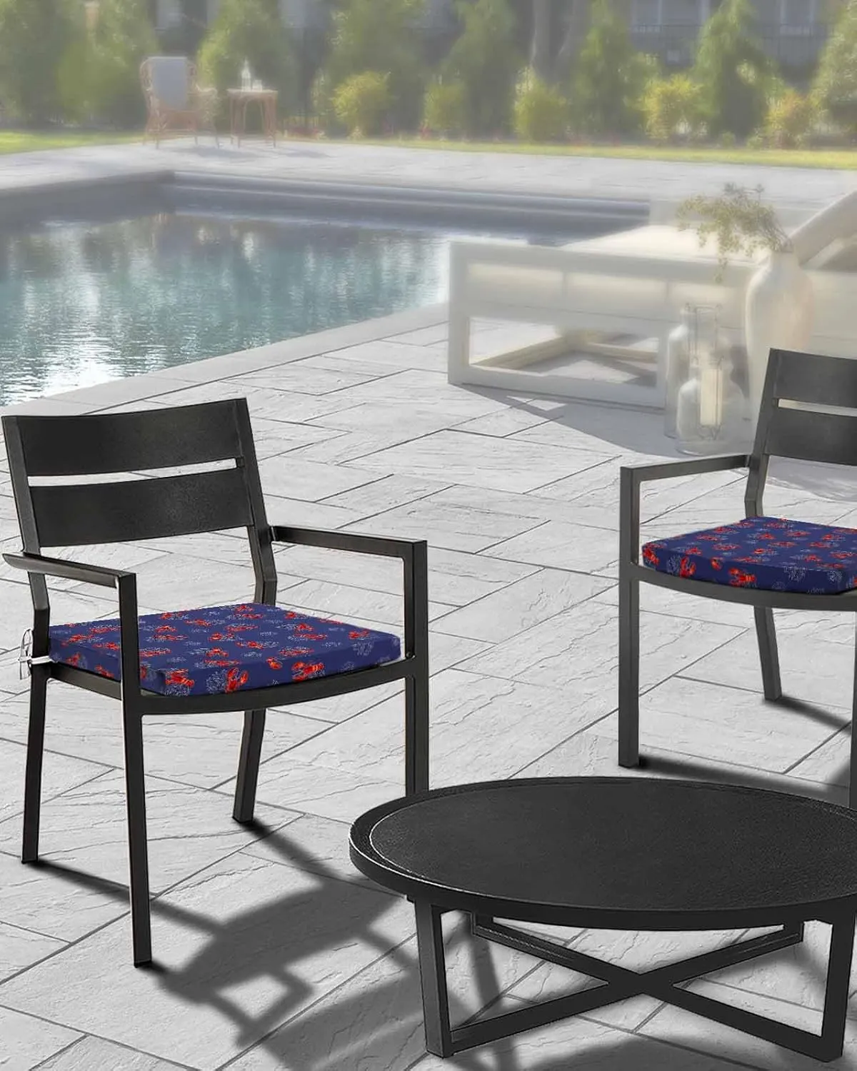 Navy Blue Coastal Outdoor Cushion Chair Cover Set of 2 - Waterproof Couch Seat Covers, Red Lobster Nautical Ocean Patio Furniture Protector Cushions Slipcovers for Sofa/RV, 20"x18"x4"