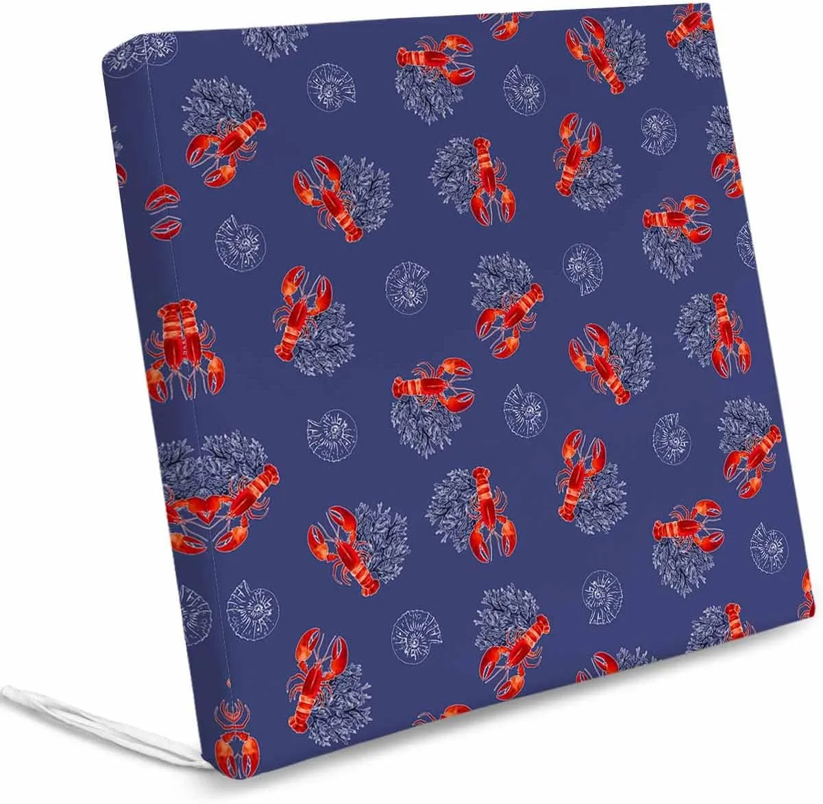 Navy Blue Coastal Outdoor Cushion Chair Cover Set of 2 - Waterproof Couch Seat Covers, Red Lobster Nautical Ocean Patio Furniture Protector Cushions Slipcovers for Sofa/RV, 20"x18"x4"