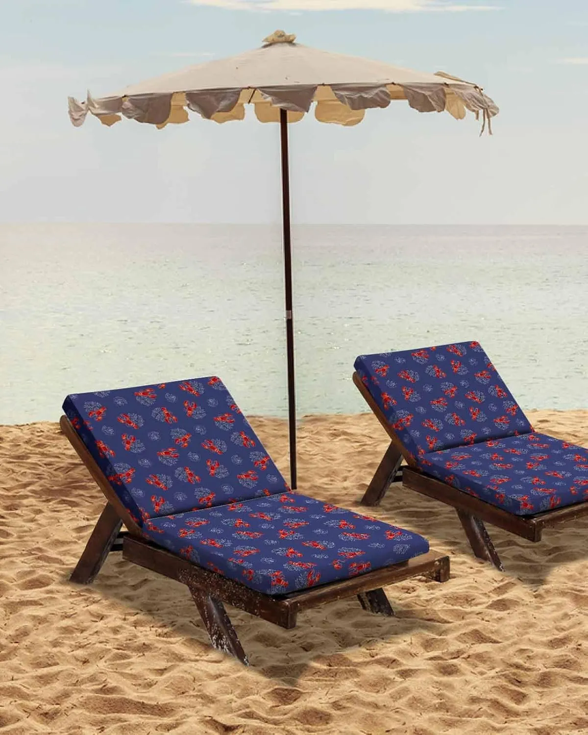 Navy Blue Coastal Outdoor Cushion Chair Cover Set of 2 - Waterproof Couch Seat Covers, Red Lobster Nautical Ocean Patio Furniture Protector Cushions Slipcovers for Sofa/RV, 20"x18"x4"