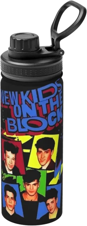 New Kids Musics On The Block Sports Water Bottle 18oz Stainless Insulated Water Bottles Leak Proof Hot and Cold Flask Travel Cup for Hiking & Biking