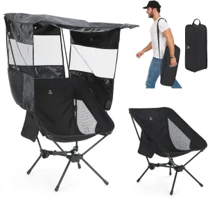 Nice C Camping Chair with Canopy, Folding Beach Chair with Sunshade, Portable Backpack Chairs, Low Profile, High Back, Carry Bag, Lightweight (1-Pack, Black)