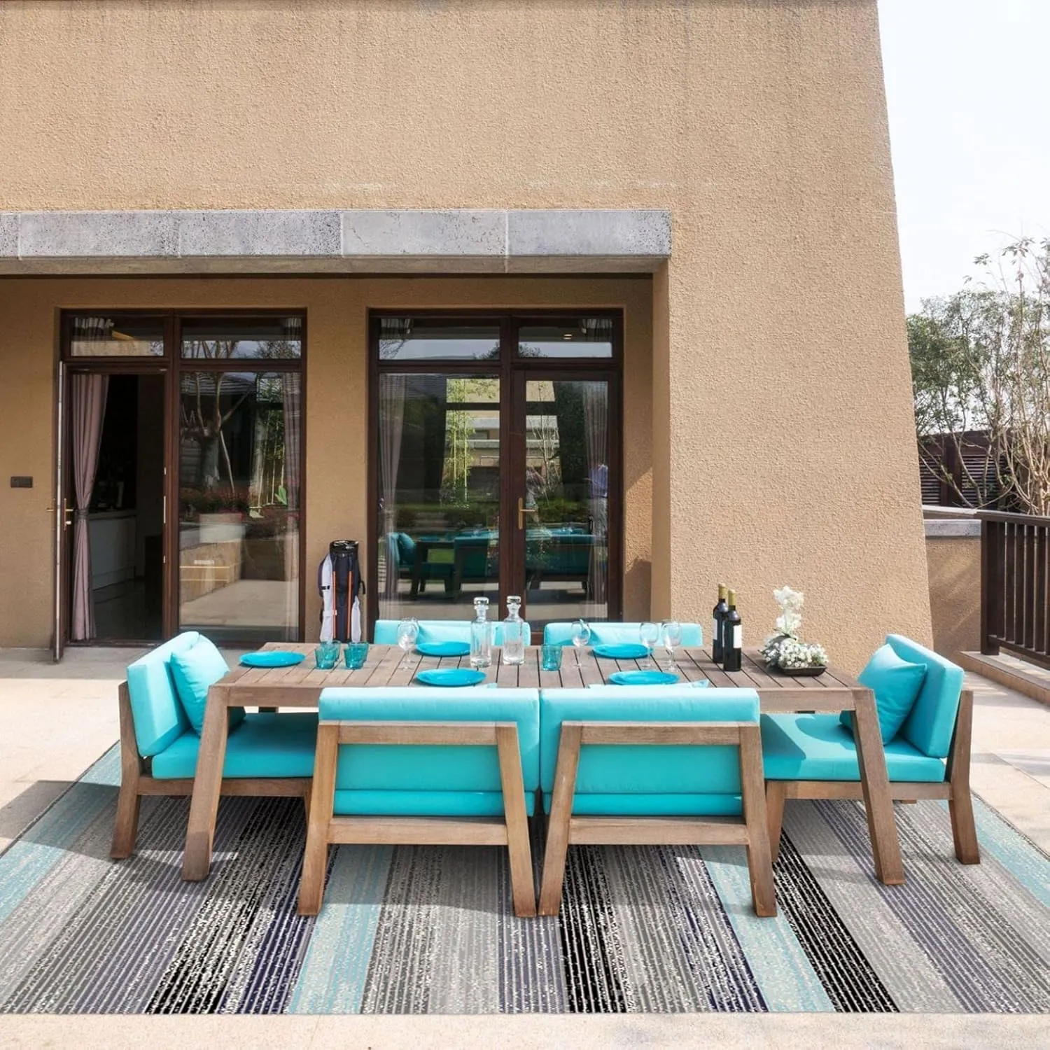 Nicole Miller New York Patio Sofia Estelle Indoor/Outdoor Area Rug, Gray/Blue, 5'2"x7'2" Rectangle
