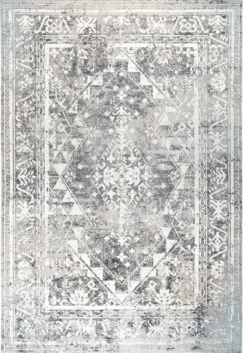 Nicole Miller New York Patio Sofia Ivy Transitional Distressed Indoor/Outdoor Area Rug, Grey/Aqua, 7'9"x10'2"