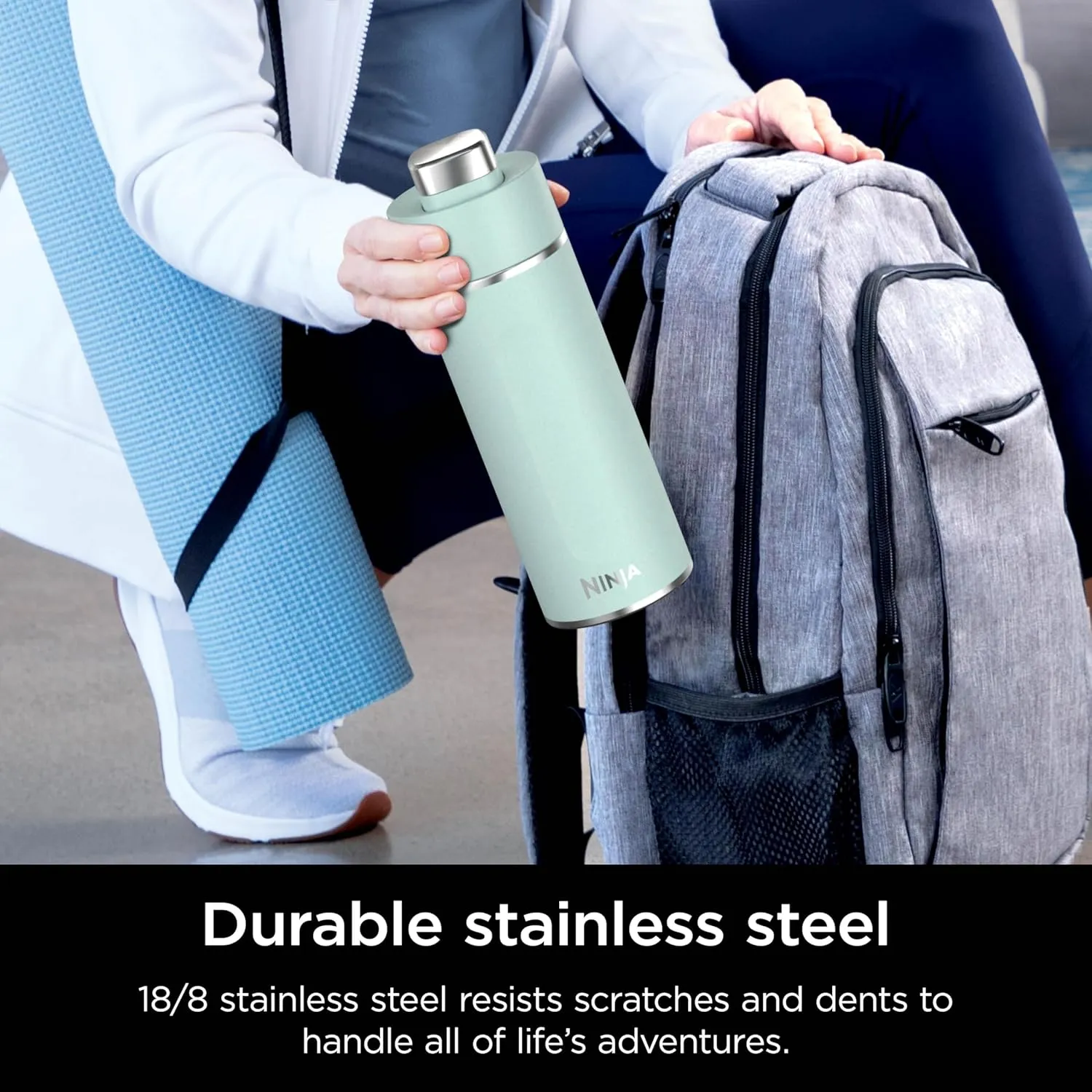 Ninja Thirsti 18oz Travel Water Bottle, For Carbonated Sparkling Drinks, Colder and Fizzier Longer, Leak Proof, 24 Hrs Cold, Dishwasher Safe, Stainless Steel Insulated Tumbler, Seafoam Blue, DW1801MT