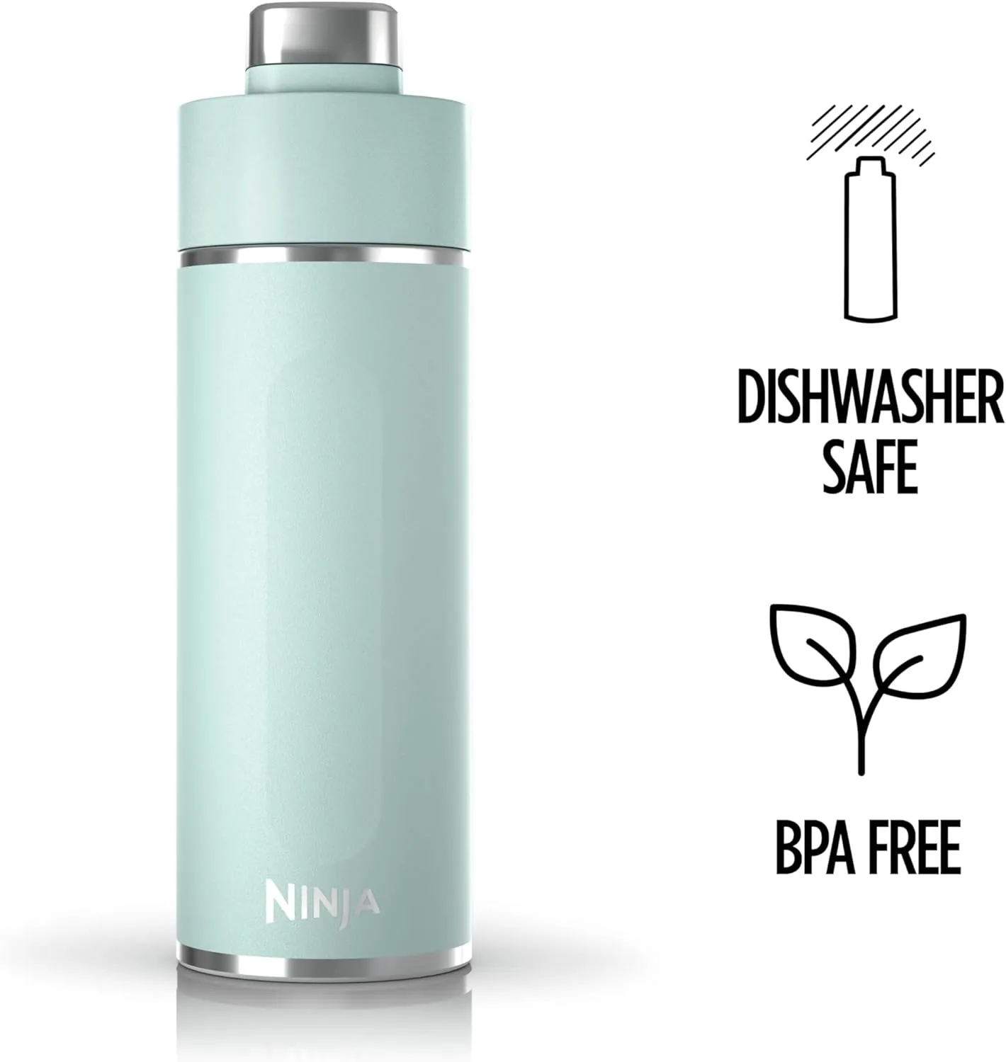 Ninja Thirsti 18oz Travel Water Bottle, For Carbonated Sparkling Drinks, Colder and Fizzier Longer, Leak Proof, 24 Hrs Cold, Dishwasher Safe, Stainless Steel Insulated Tumbler, Seafoam Blue, DW1801MT