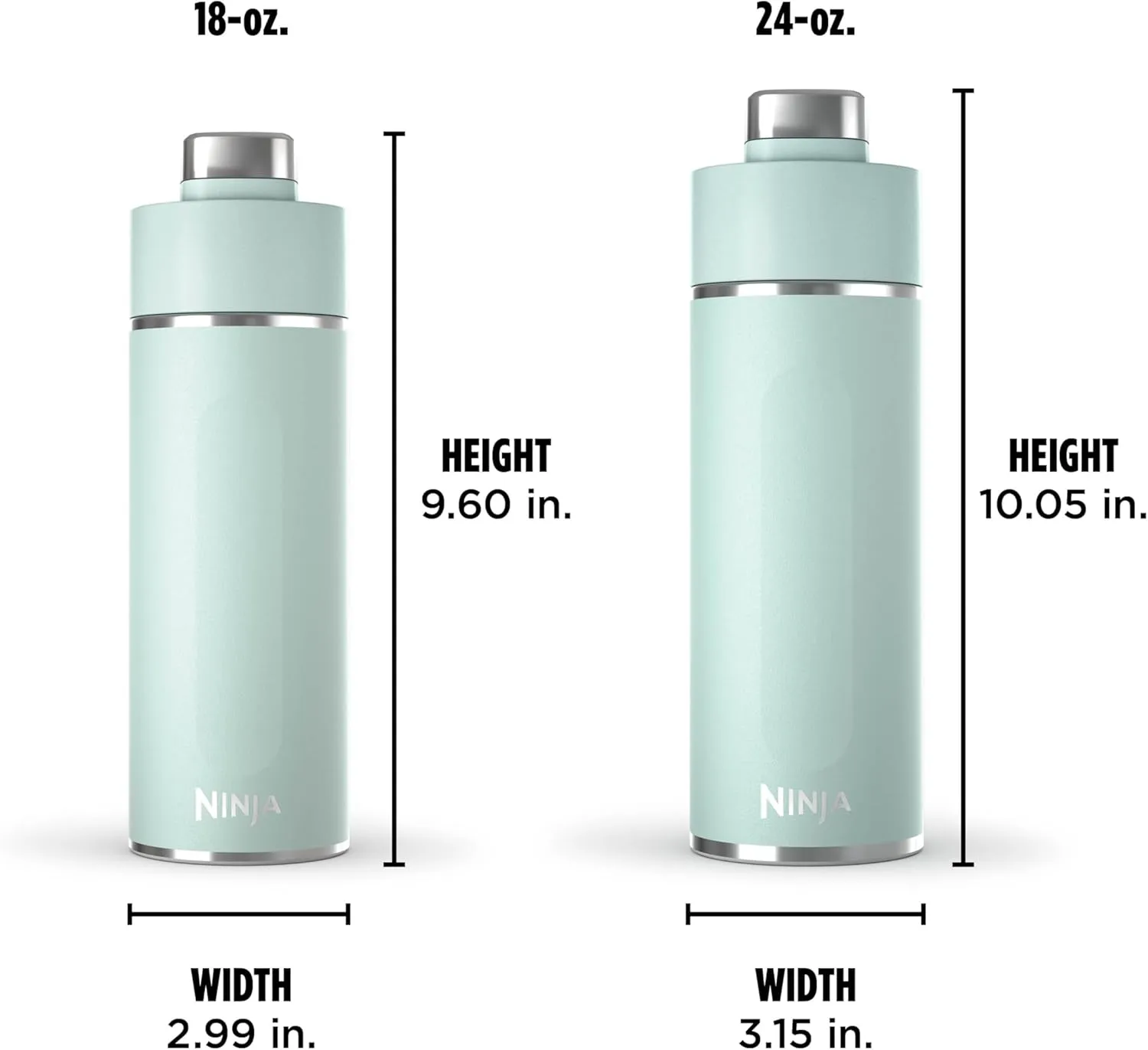 Ninja Thirsti 18oz Travel Water Bottle, For Carbonated Sparkling Drinks, Colder and Fizzier Longer, Leak Proof, 24 Hrs Cold, Dishwasher Safe, Stainless Steel Insulated Tumbler, Seafoam Blue, DW1801MT