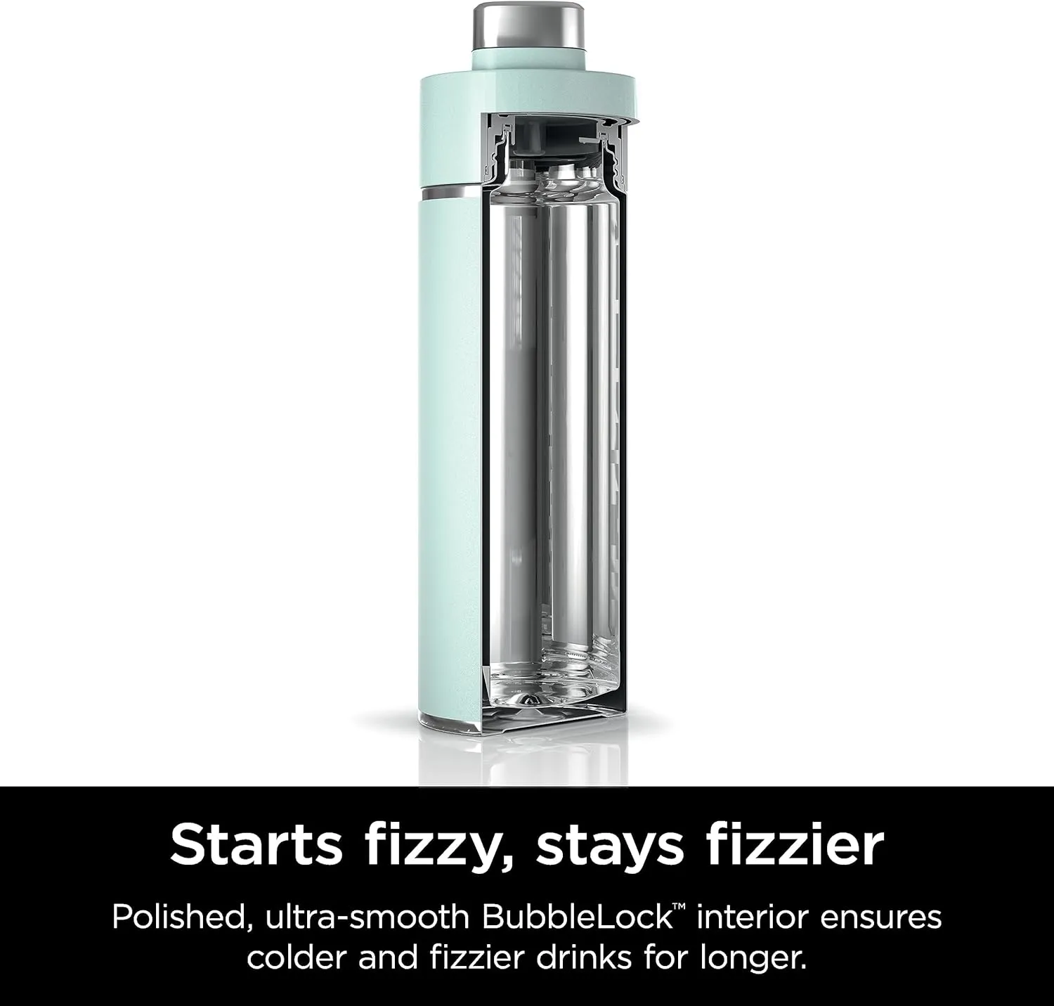 Ninja Thirsti 18oz Travel Water Bottle, For Carbonated Sparkling Drinks, Colder and Fizzier Longer, Leak Proof, 24 Hrs Cold, Dishwasher Safe, Stainless Steel Insulated Tumbler, Seafoam Blue, DW1801MT