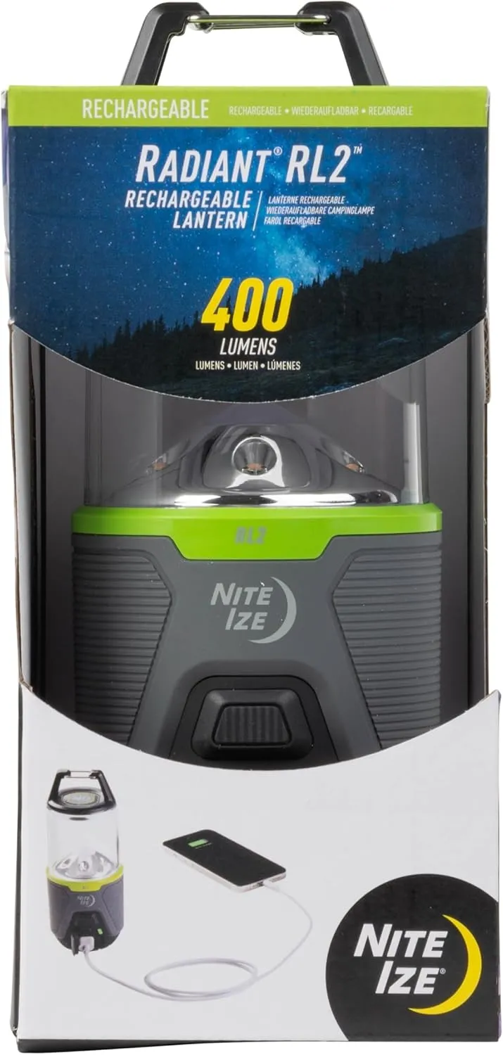 Nite Ize Radiant RL2 Rechargeable Lantern - Outdoor LED Lantern - Camping Gear & Emergency Kits - Rechargeable with Power Bank - Impact & Water Resistant