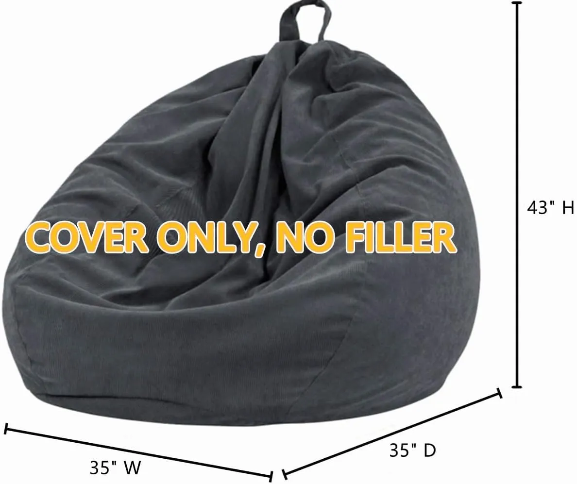 Nobildonna 3 ft Bean Bag Chair Cover (No Filler) 35"×43" Large Stuffed Animal Storage Bean Bag Washable Big Beanbag Chair Cover Premium Corduroy Bean Bag Cover for Adults,Kids,Dark Grey 300L
