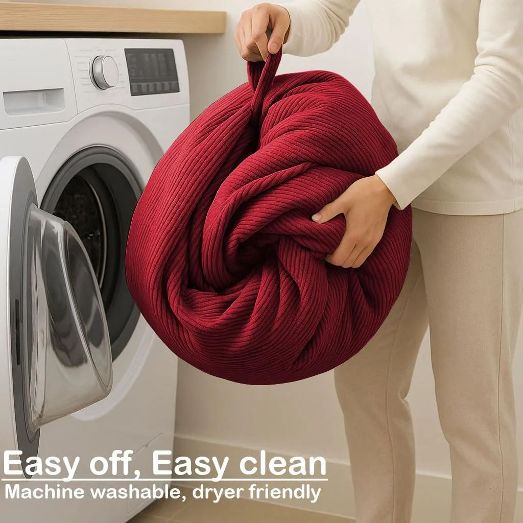 Nobildonna 3 ft Bean Bag Chair Cover (No Filler) 35"×43" Large Stuffed Animal Storage Bean Bag Washable Big Beanbag Chair Cover Premium Corduroy Bean Bag Cover for Adults,Kids,Wine Red 300L