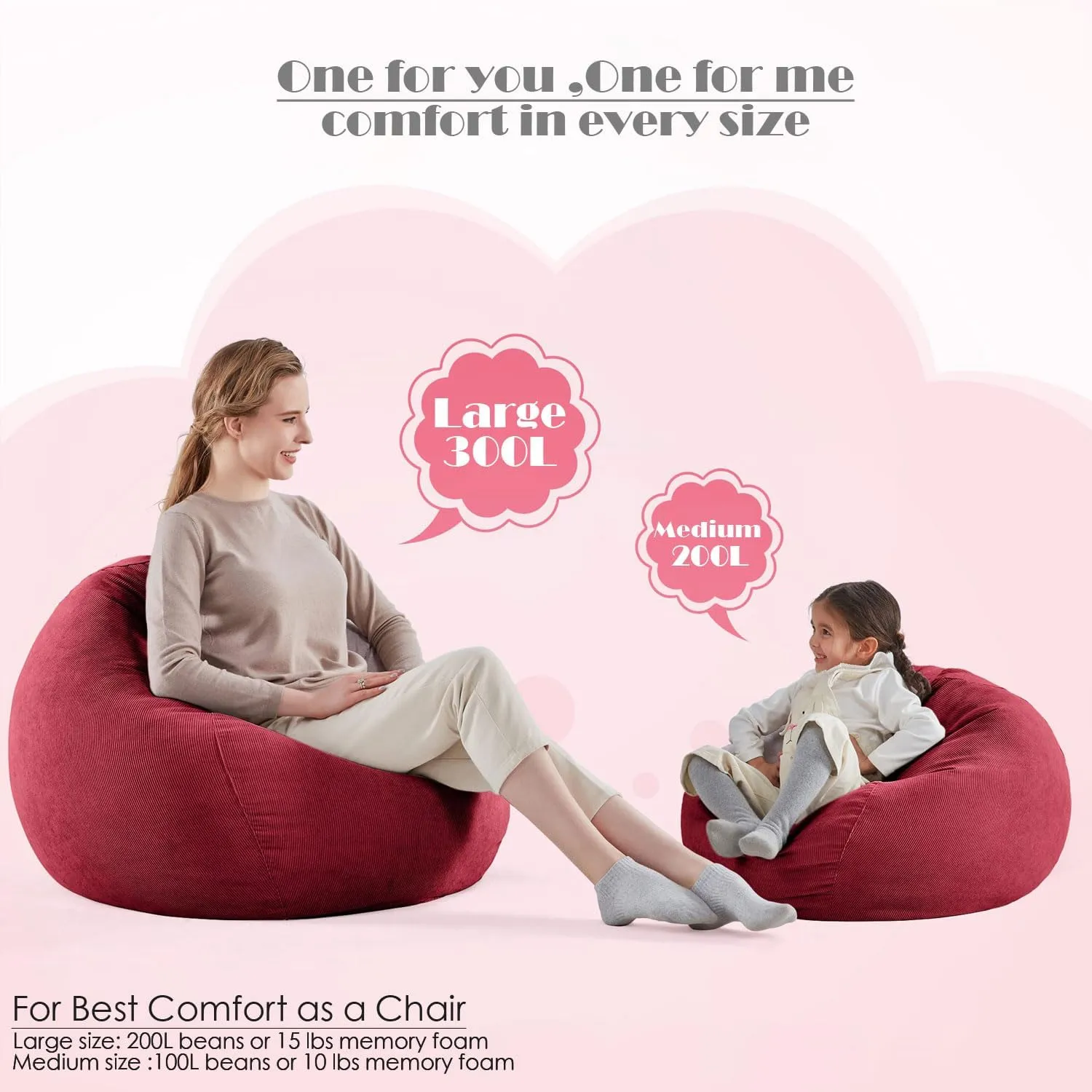 Nobildonna 3 ft Bean Bag Chair Cover (No Filler) 35"×43" Large Stuffed Animal Storage Bean Bag Washable Big Beanbag Chair Cover Premium Corduroy Bean Bag Cover for Adults,Kids,Wine Red 300L