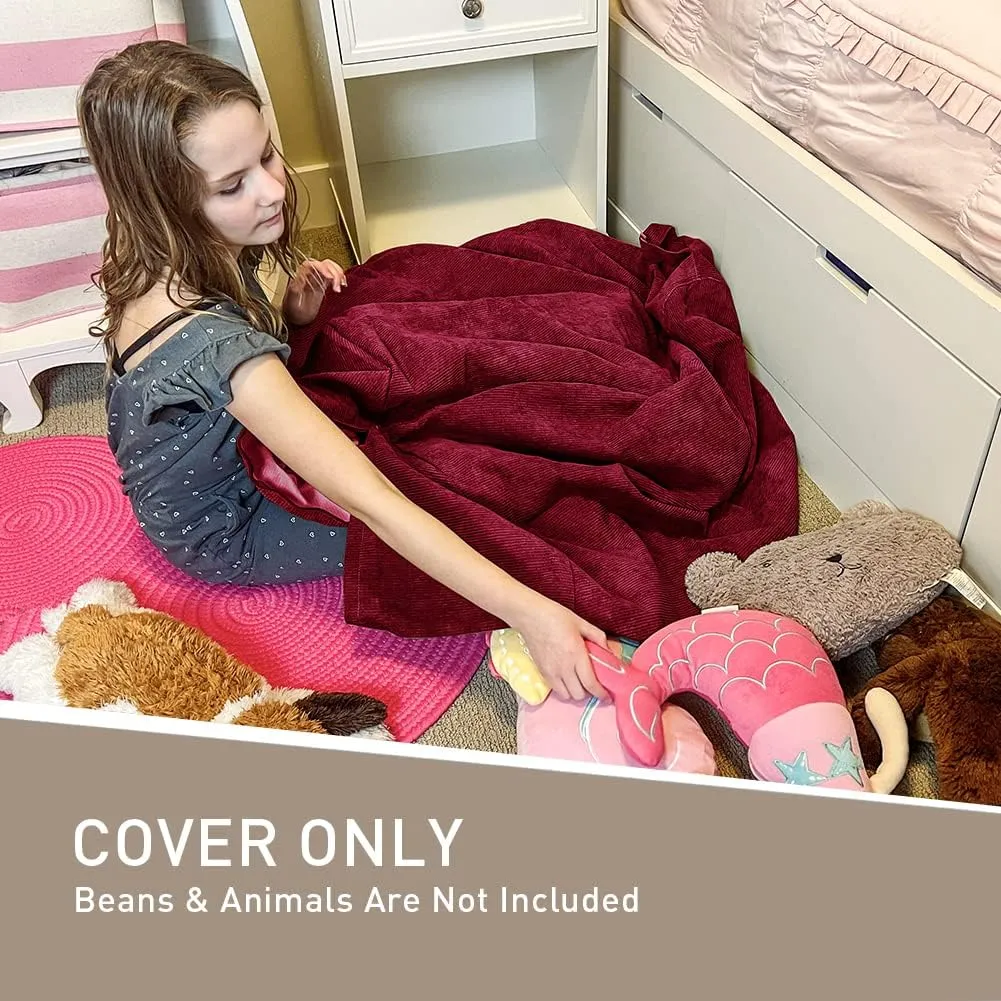 Nobildonna 3 ft Bean Bag Chair Cover (No Filler) 35"×43" Large Stuffed Animal Storage Bean Bag Washable Big Beanbag Chair Cover Premium Corduroy Bean Bag Cover for Adults,Kids,Wine Red 300L