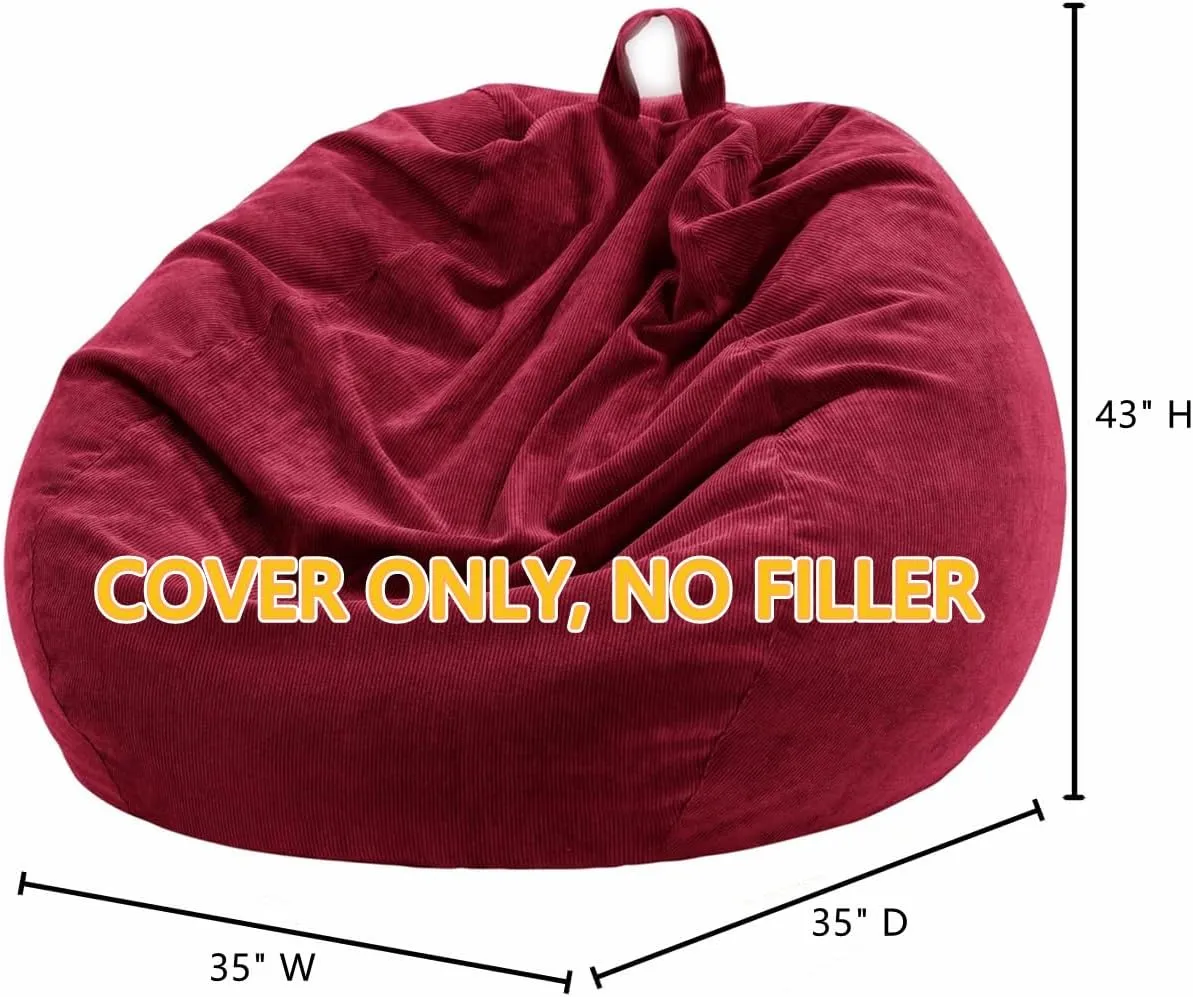Nobildonna 3 ft Bean Bag Chair Cover (No Filler) 35"×43" Large Stuffed Animal Storage Bean Bag Washable Big Beanbag Chair Cover Premium Corduroy Bean Bag Cover for Adults,Kids,Wine Red 300L