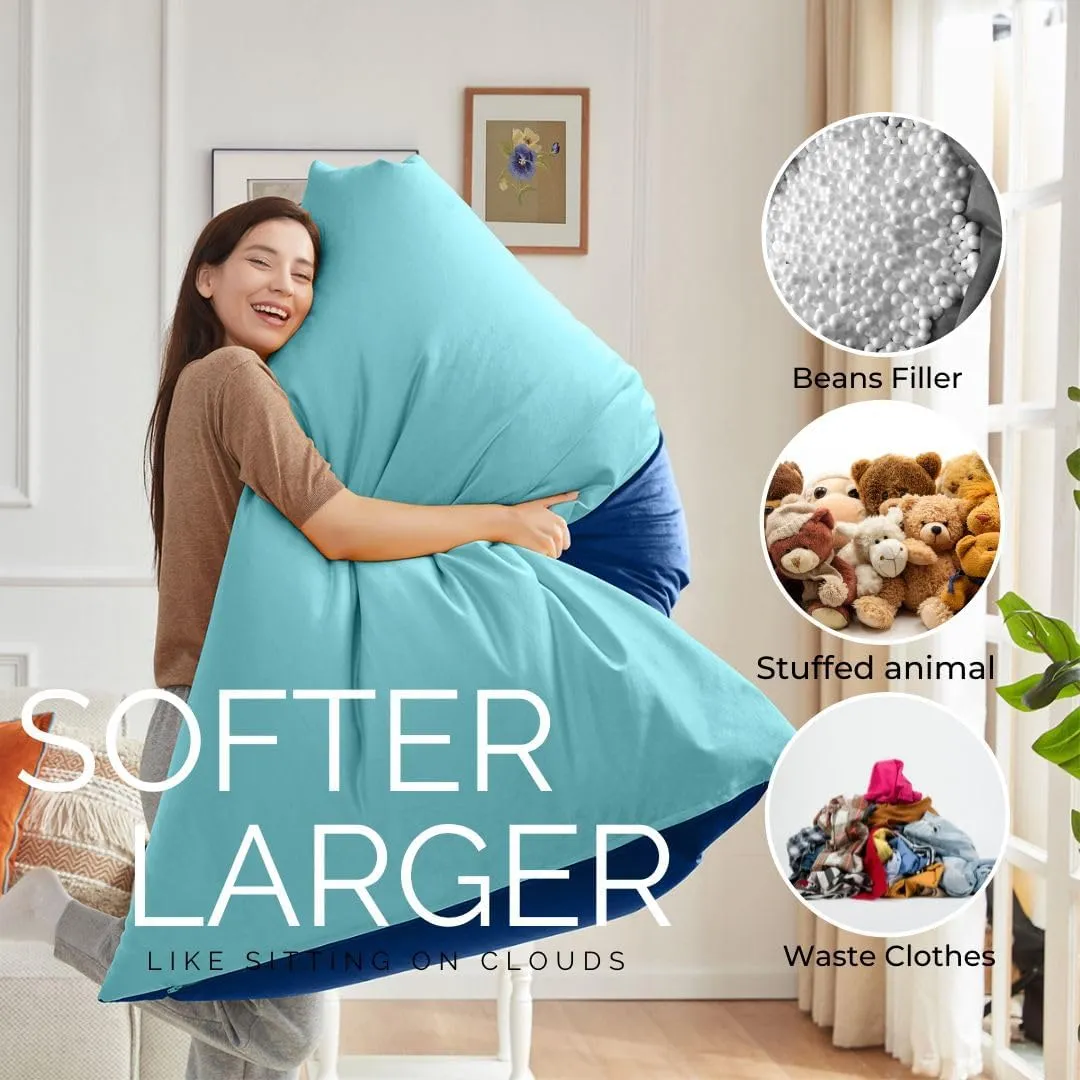 Nobildonna 4ft Bean Bag Chair Cover (No Filler) for Adults, 400L Extra Large Premium Velvet Beanbag Chair Cover, Washable Beanbag Without Filling Ultra Soft Triangular Lazy Sofa Cover (Cyan Blue)
