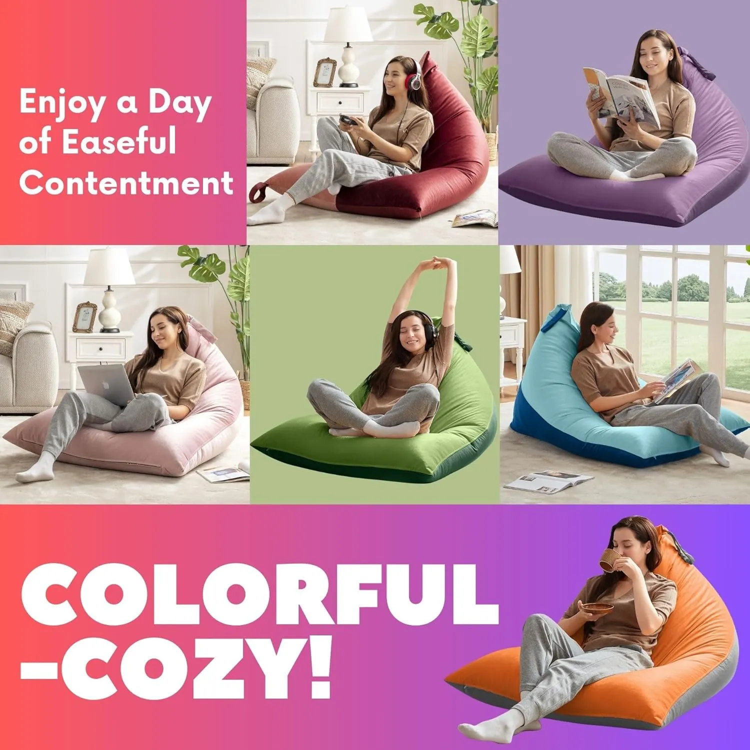 Nobildonna 4ft Bean Bag Chair Cover (No Filler) for Adults, 400L Extra Large Premium Velvet Beanbag Chair Cover, Washable Beanbag Without Filling Ultra Soft Triangular Lazy Sofa Cover (Orang Grey)