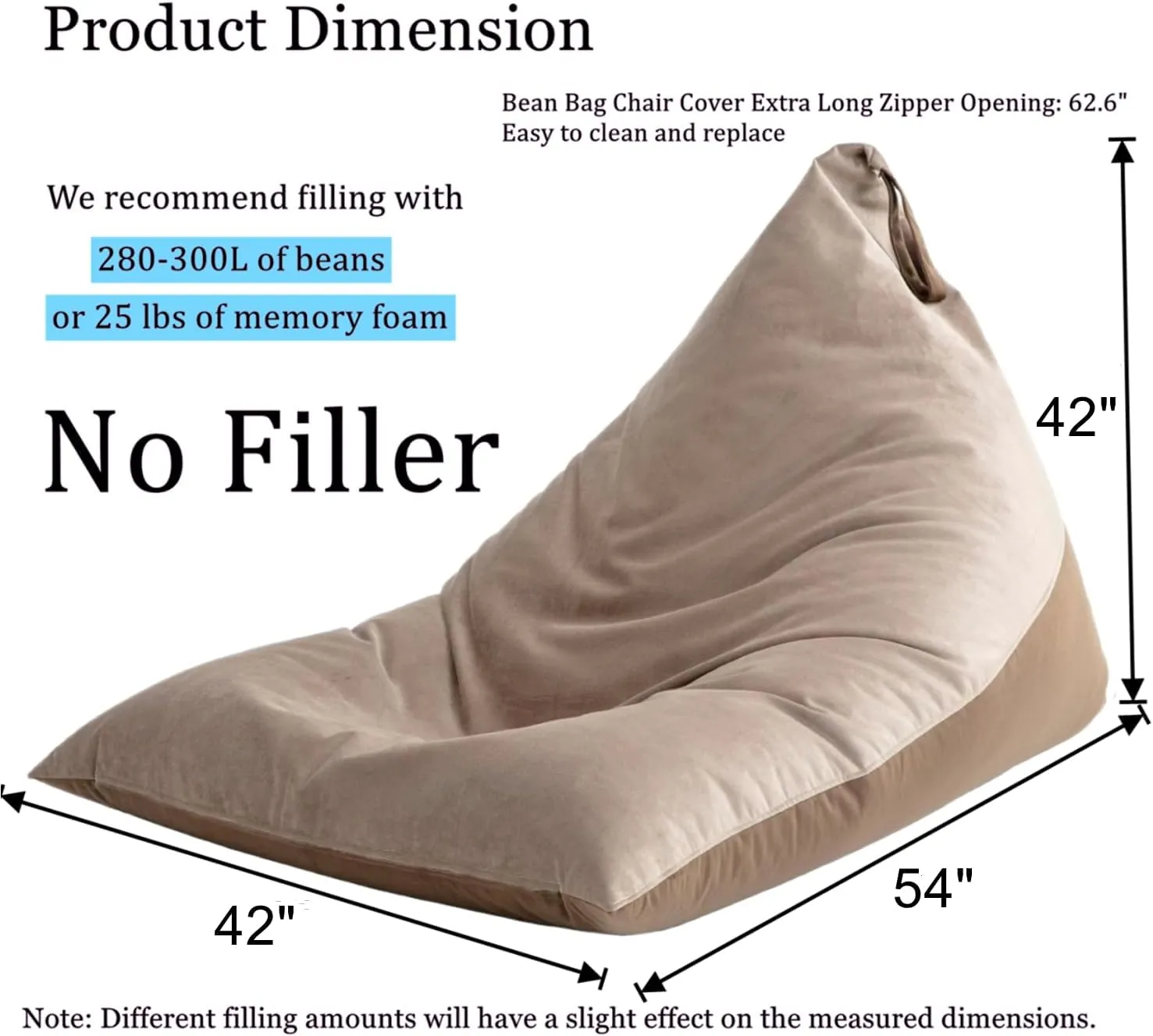 Nobildonna Bean Bag Chair Cover with Bean Bag Inner Liner Cover (No Filler), 400L Extra Large Triangular Removable and Clean Beanbag Chair Cover Ultra Soft Lazy Sofa Premium Velvet Cover (Brown)