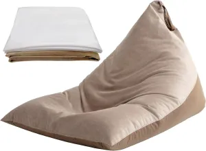 Nobildonna Bean Bag Chair Cover with Bean Bag Inner Liner Cover (No Filler), 400L Extra Large Triangular Removable and Clean Beanbag Chair Cover Ultra Soft Lazy Sofa Premium Velvet Cover (Brown)