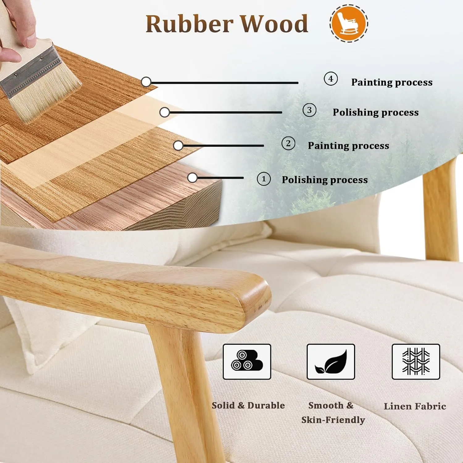NOBLEMOOD Upholstered Rocking Chair with Ottoman, Modern Indoor Nursery Glider Rocker Chair, Solid Wood High Back Armchair with Fabric Padded Seat for Living Room Bedroom