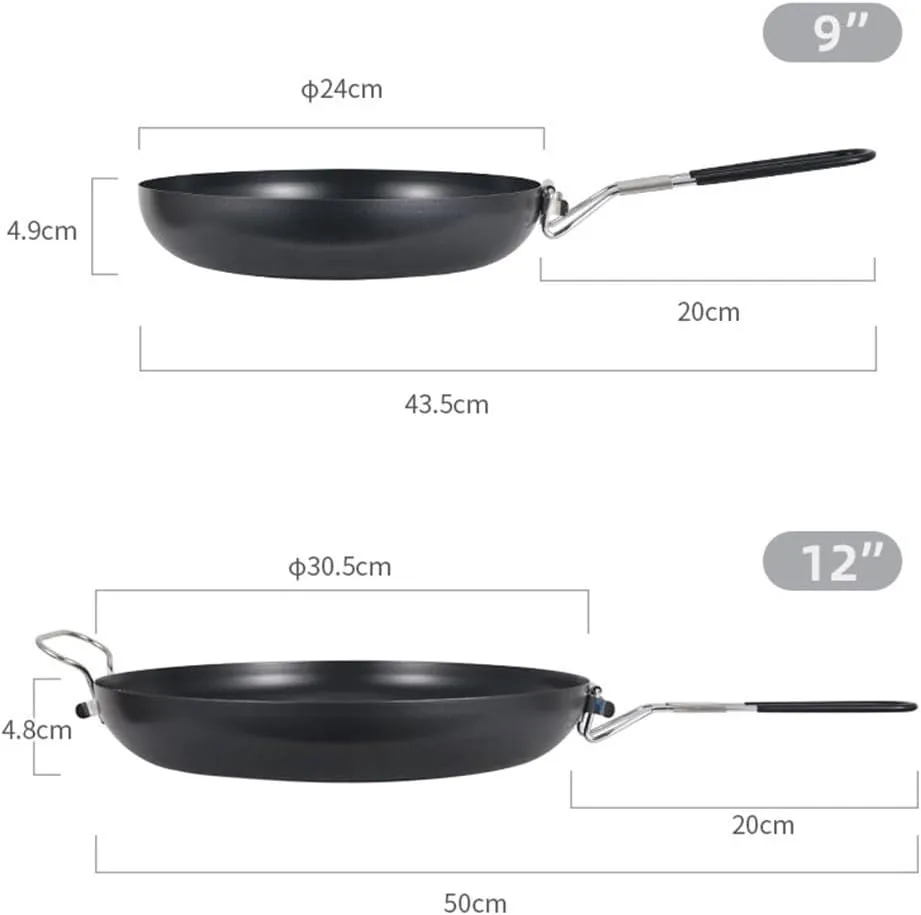 Non Stick Camping Skillet, Outdoor Ultralight Frypan, Portable Backpacking Cooking Pan Frying Pan Foldable Handle Pot Picnic Cookware(9 inches)