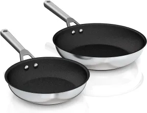 Non-Stick Stainless Steel Fry Pan Set,8 & 10 Inch,Gas/Electric/Induction Compatible,PFOA-Free,Dishwasher Safe,Oven Safe up to 500°F,2-Piece Cookware,Even Heat Distribution & Stay-Cool Handles.