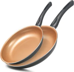 Nonstick Copper Frying Pan, 2 Piece Copper Fry Pans Set, 8”, 10” Frying Pans, with Ultimate Nonstick Ceramic Surface,Oven/Dishwasher Safe