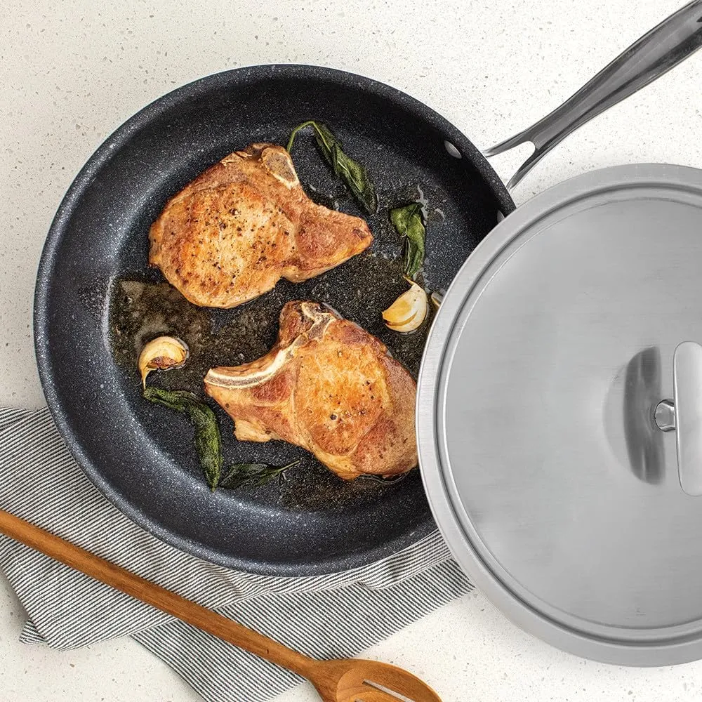 Nordic Ware Basalt Aluminum Saute Skillet and Lid Set, 12-Inch, Ceramic Coating