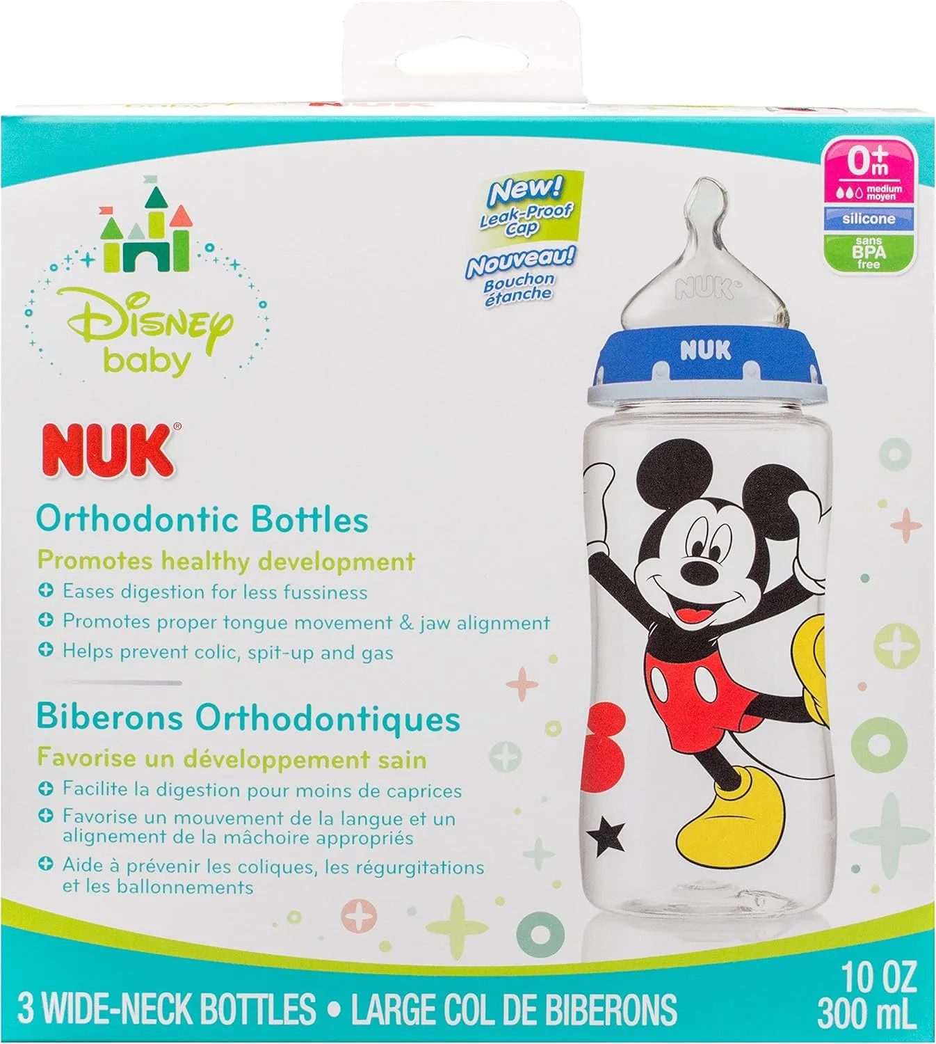 NUK Disney Baby Bottle, Mickey Mouse, 10 Ounce (Pack of 3)